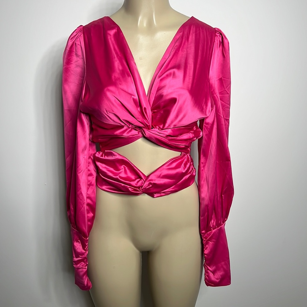 Glamaker large hot pink satin tie up blouse